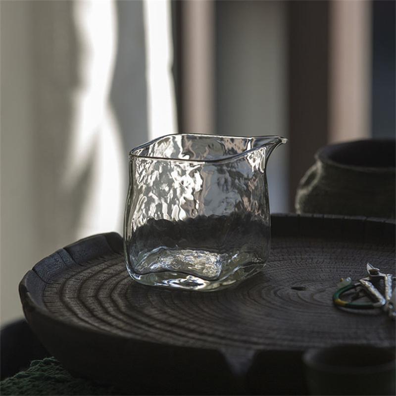 180ml Kwadratowy Szklany Dzbanek do Herbaty Wzór Młotkowy Filiżanka do Ceremonii Herbacianej Chahai Zestaw do Herbaty Kung Fu Dzielnik Herbaty Dzbanek do Kawy