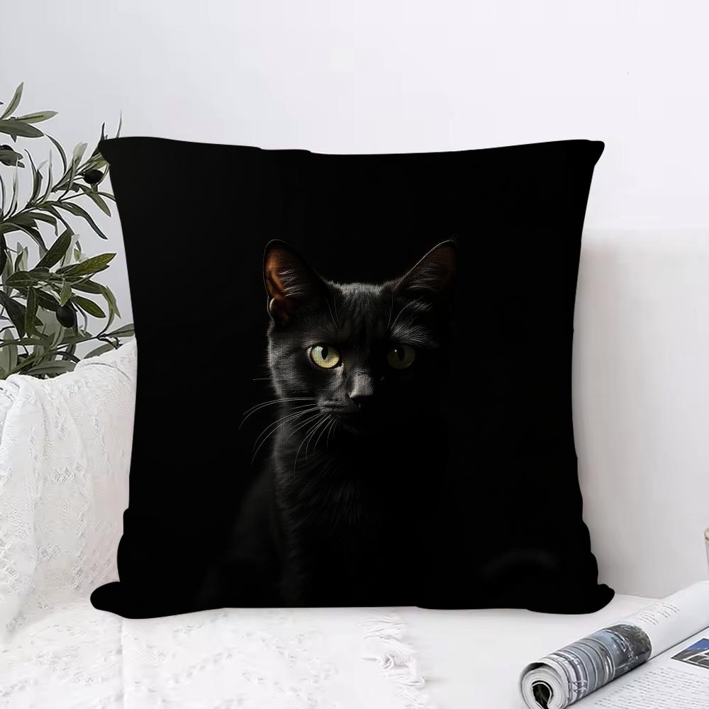 Black Cat Cute Kitty Cushion Cover Eco Linen Pillow Case DoubleSided Print Breathable Durable Zipper Home Decor Gift