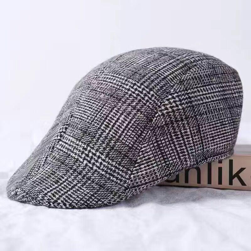 2024 Autumn/Winter Men's Woolen Beret: Warm, Thickened Duckbill Hat for Middle-Aged & Elderly.