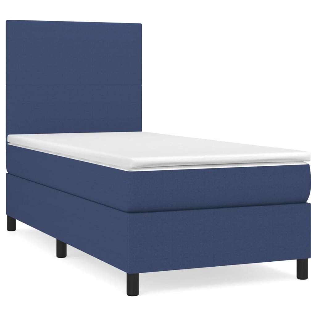 Box Spring Bed with Mattress Blue 100x200 Cm Fabric