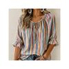 Plus Size Women's Colorful Striped Lace-up Front Bell-sleeved Casual Top