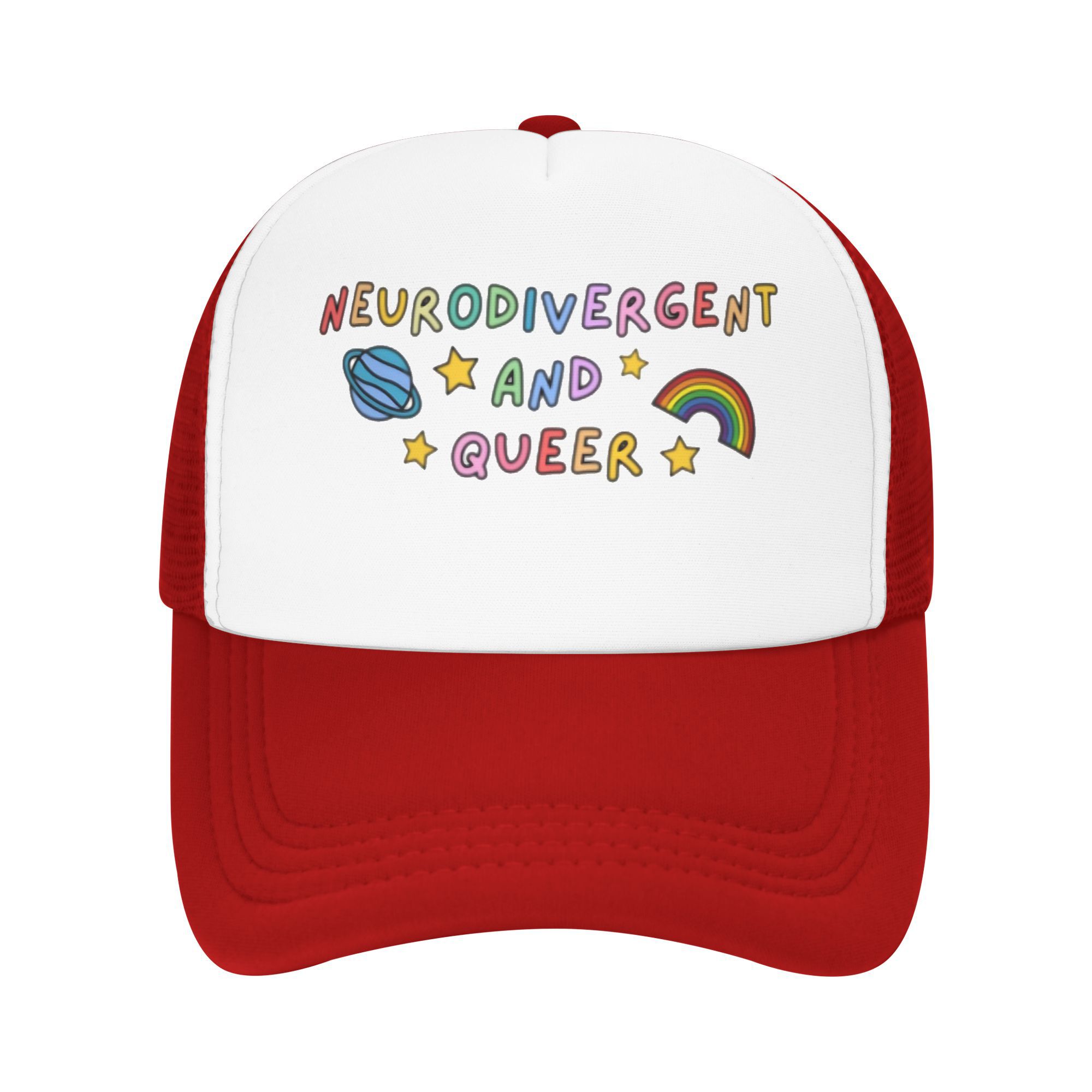 Neurodivergent and Queer Trucker Hat Breathable Mesh Baseball Cap Adjustable Adult Casual Sun Protection One Size