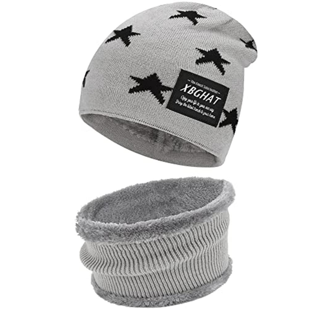 Hot Sale Children's Winter Woolen Hats Scarf Set Baby Boys Girls Korean Thick Warm Knitted Star Pattern Beanie Hat Kids