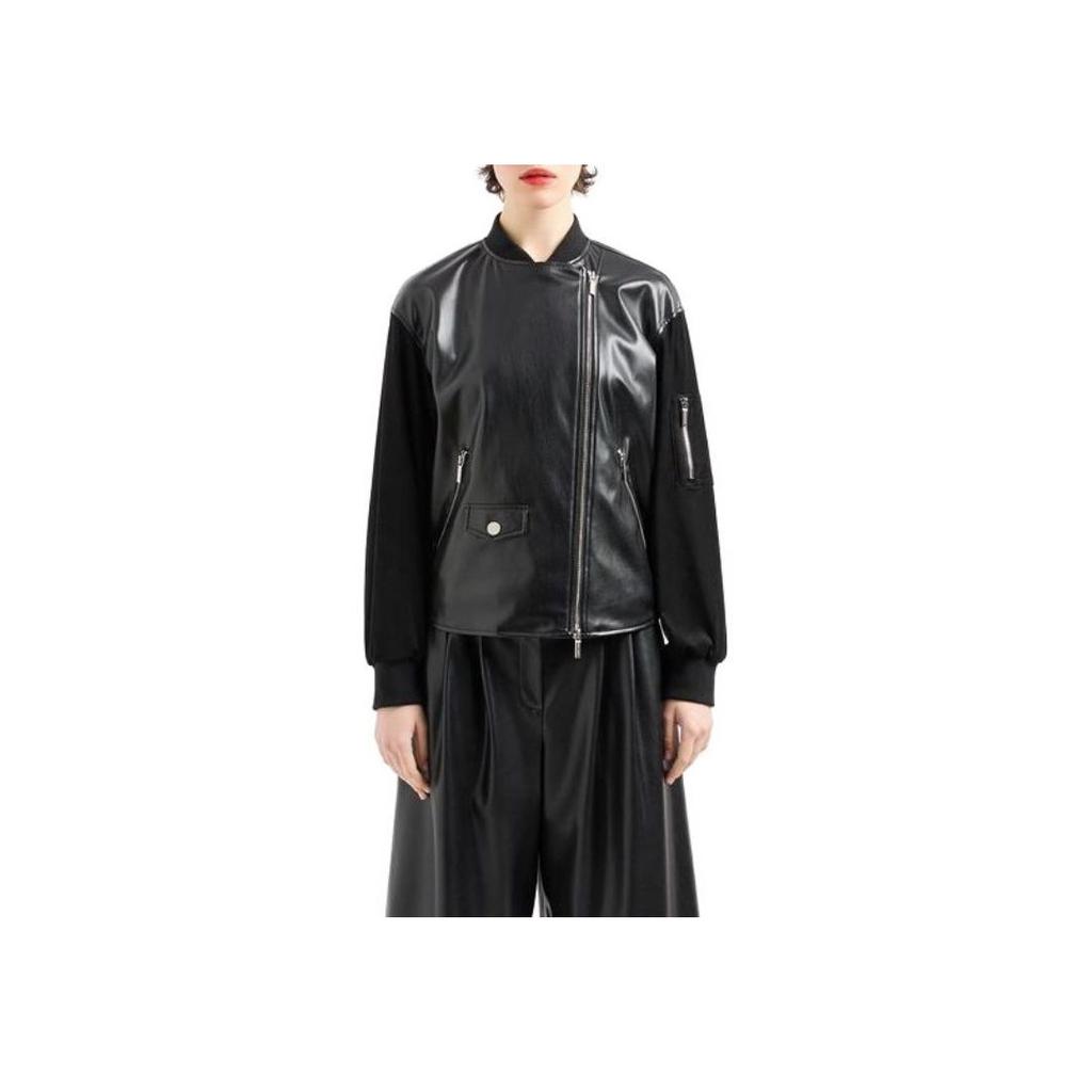 Armani Exchange Color Block Stand Collar Zip Long Sleeve Jacket Women Jackets Black 3DYB09-YNYJZ1-1200