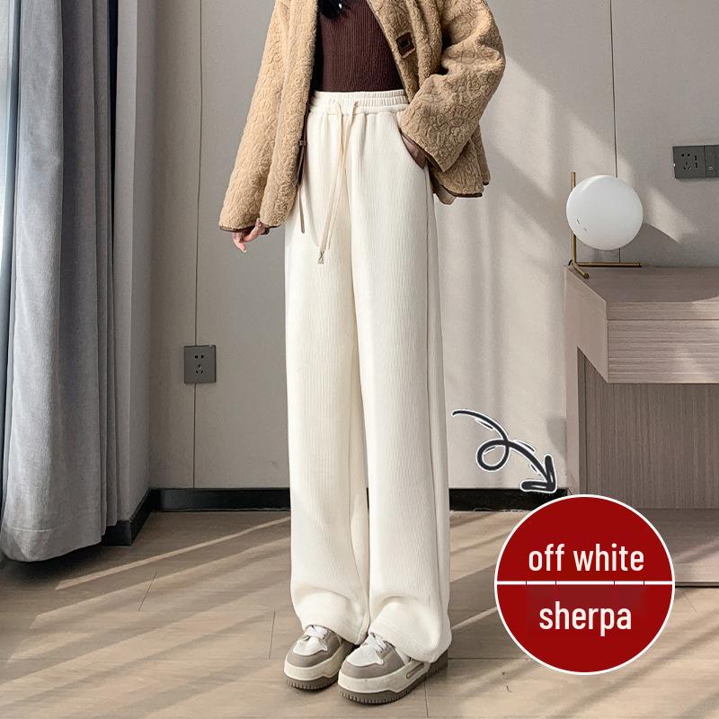 Chenille Lambswool High Waist Wide Leg Pants Women - Autumn/Winter Slimming Warm Straight Leg Pants