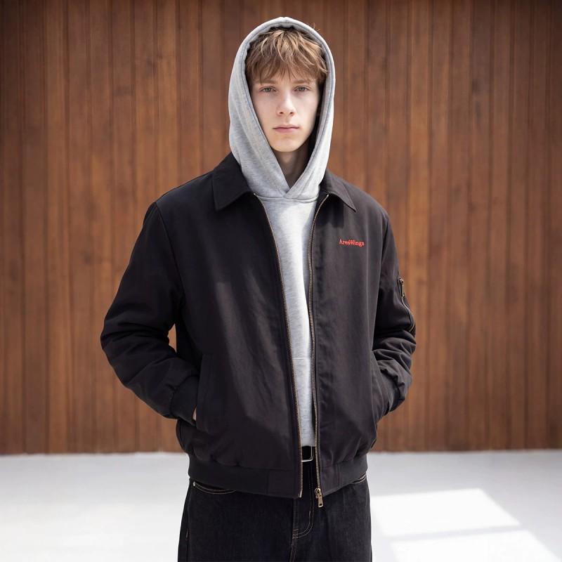ARES Mens Vintage Pilot Jacket Embroidered Loose Fit Streetwear Outerwear
