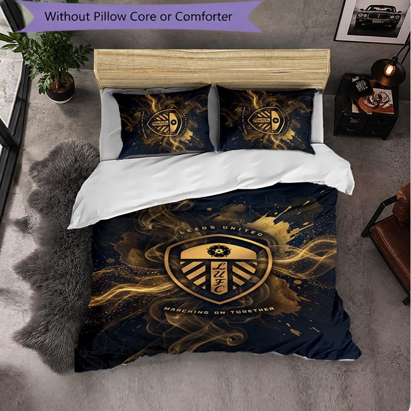 Leeds United Football 3 Piece Bedding Set Soft Duvet Cover Set with Pillowcases Printed Bedroom Decor Set for Home