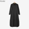 ZANZEA Elegant Women Lapel Neck Long Sleeve Buttons Splits Casual Long Shirts Dress
