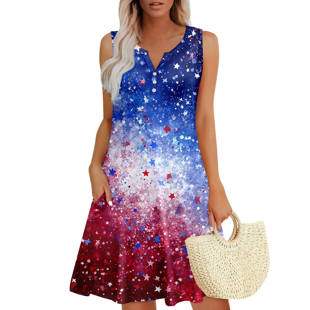 Damen Sommerkleider Lockeres V-Ausschnitt Ärmelloses Sommerkleid Kleid Mit Taschen