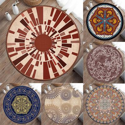 Round Area Rug Creative Mandala Geometric Floral Print Carpet Soft Non Slip Floor Mat For Living Room Bedroom Home Decor