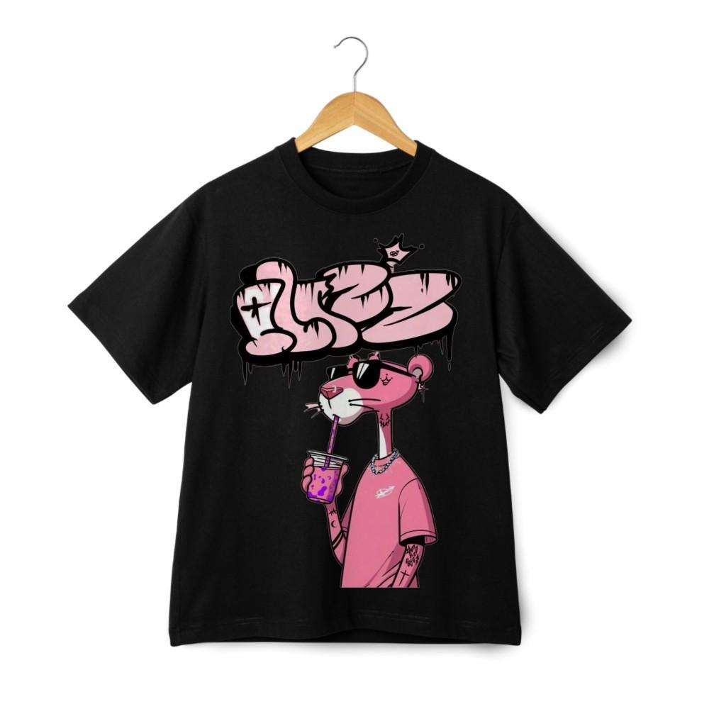 Pink Panther Holding Drinks Cool Graffiti T-Shirt - Casual Streetwear Tee