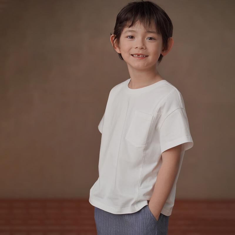 Hacikis Kinder Sommer Baumwollstrick Weiß Kurzarm T-Shirt