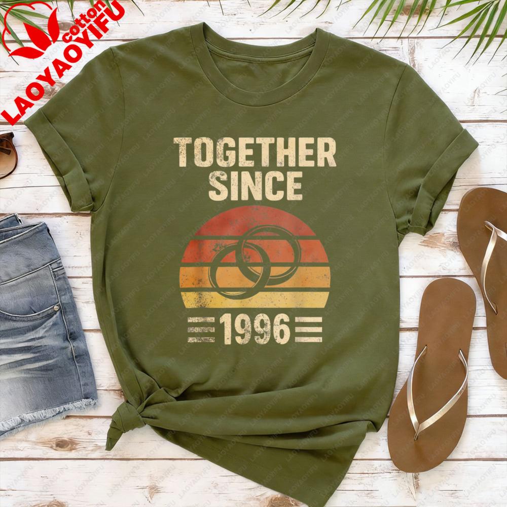

Together Since 1996 T Shirt Women Unisex Couple 30th Wedding Anniversary Gift Vintage Rings Graphic Tee Cotton Short Sleeve Tops S