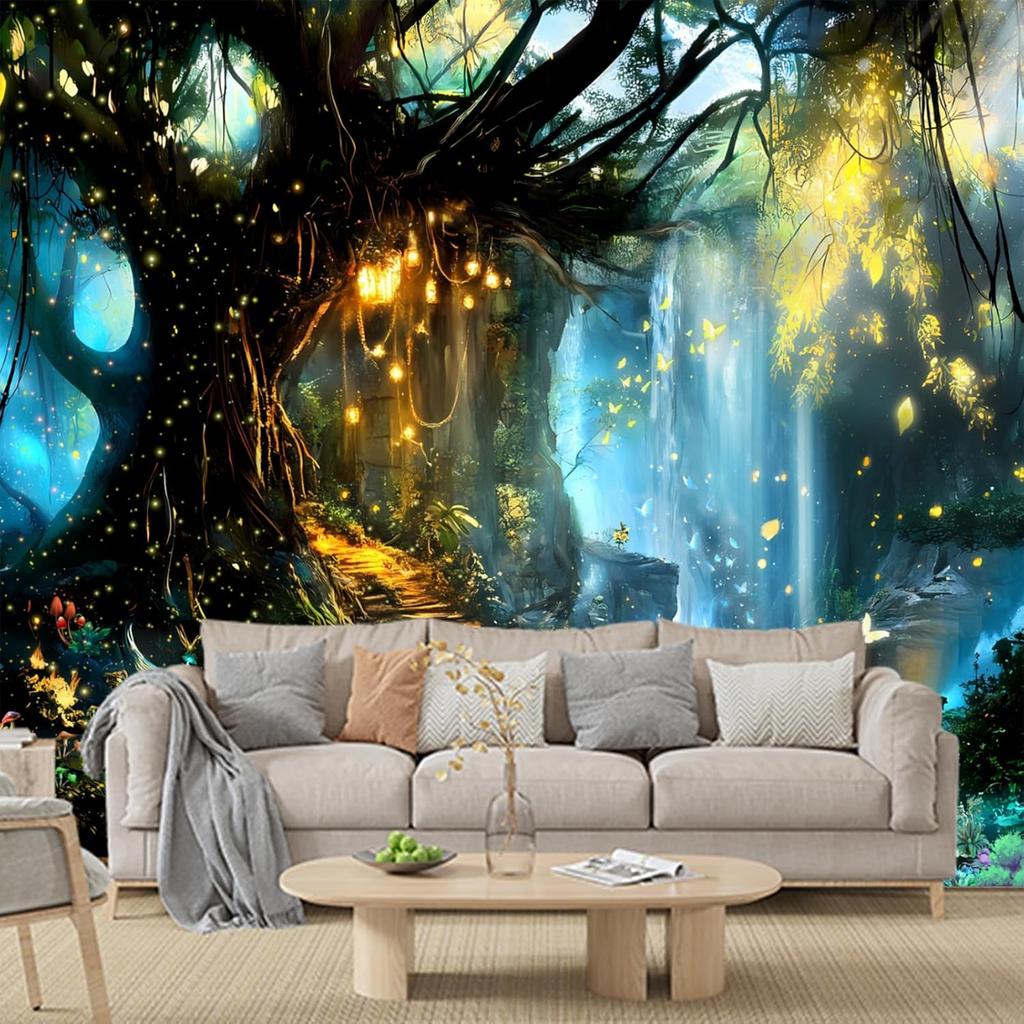 Apdidl Forest Nature Tapestry for Bedroom Tree of Life Fantasy Backdrop Wall Mural Tapestries Fairy Tales Magical Waterfall Landscape Large