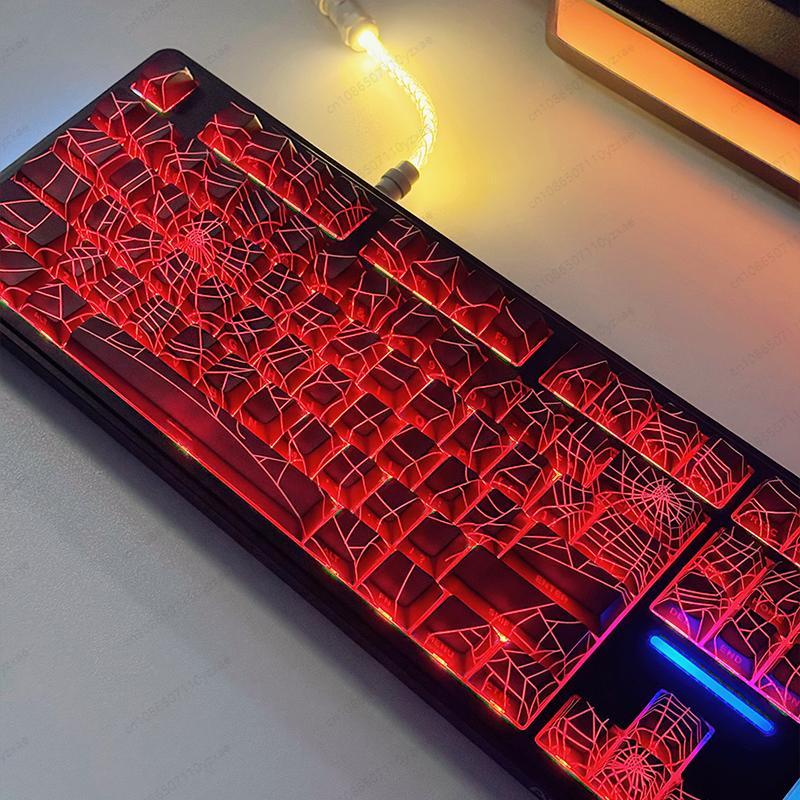 Spider Web Keycaps Side Print Shine-Through, PBT OEM Profile for 67/84/87/98 Key Custom Mechanical Keyboard