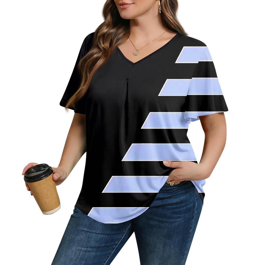 Modische Damen Übergröße Lässige Lockere Kurzarm Elegante V-Ausschnitt Bluse Für die Arbeit