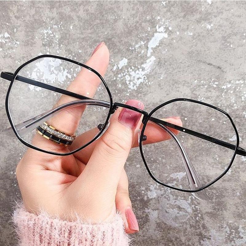 Anti Blue Light Myopia Glasses Women Oversized Polygon Computer Eye Glasses Girls Cute Cat Eye Metal Frame Eyeglasses 0 To -600