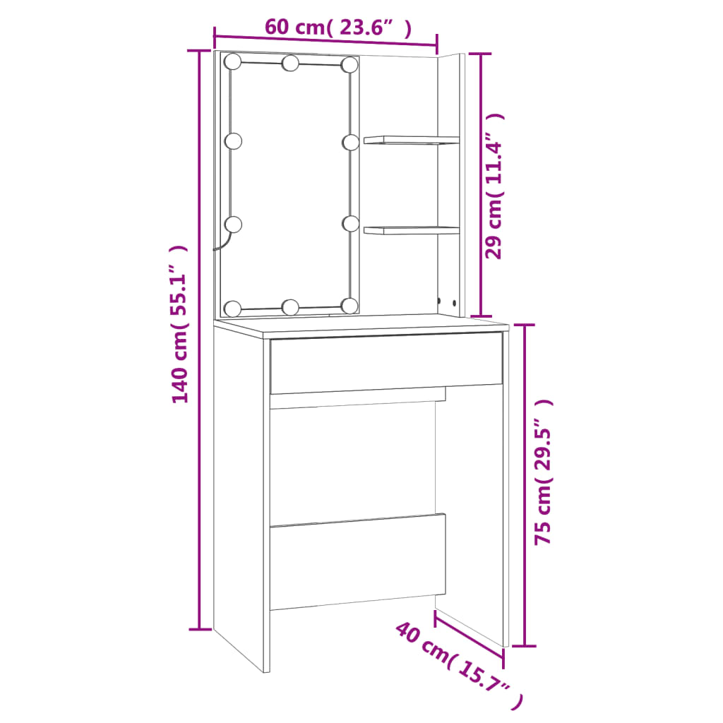 LED Vanity Table with Cabinet Black Wood Based Material