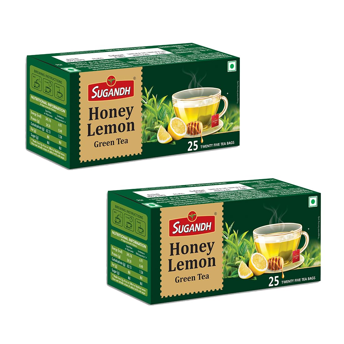 

Sugandh Honey Lemon Green Tea | Natural Flavour with Refreshing Taste | Soothing Wellness Drink | 25 Tea Bags x 2 Packs