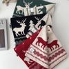 Red Wool Knitted Scarf Deer Winter Cashmere Scarves Retro Christmas Scarf  Student
