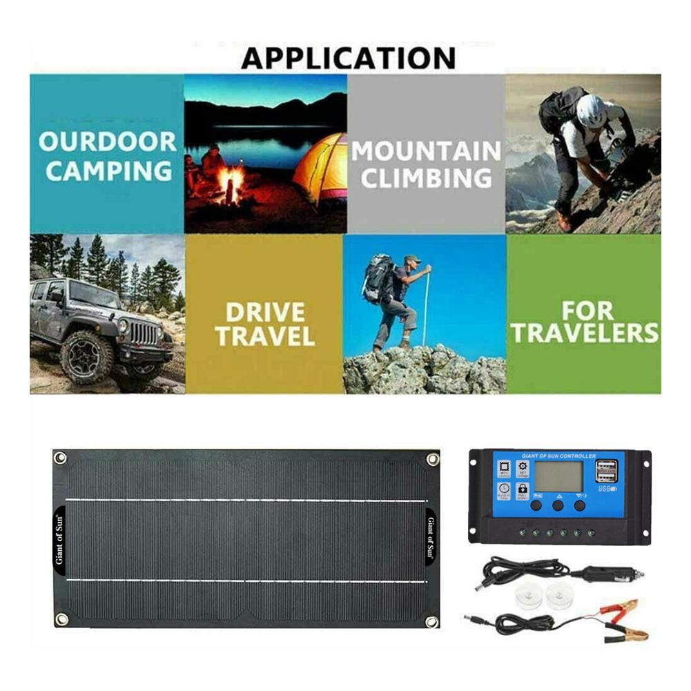 30W Solar Panel Dual USB Output Solar Cells Poly Solar Panel 10/20/30/40/50A/60A Controller for 12V/24V Battery Power Charger