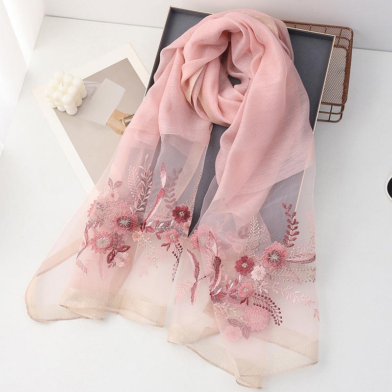 Seidenwollschal Damen Hijab Pashmina Schals Wickeltuch Luxuriöses Bandana Decke Blumenmuster Pashmina Stickerei Schals Foulard Modemarke