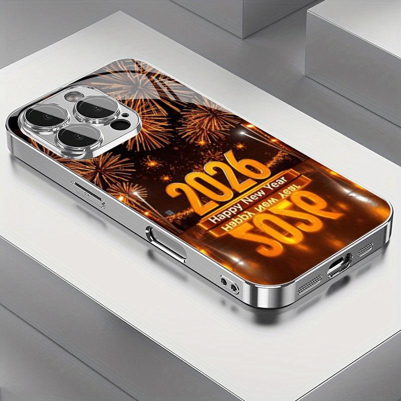 

Чохол для телефону з загартованого скла з візерунком на Новий Рік 2026, гальванізований, для iPhone 17 16 15 Pro Max 14 Plus 13 12 11 Pro 16E 17 Air Cover iPhone 13 Pro Max