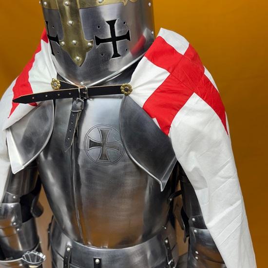 6-Foot Templar Knight Armor Suit Polished Medieval Roman Steel Armor with Display Stand Ideal for Home Décor