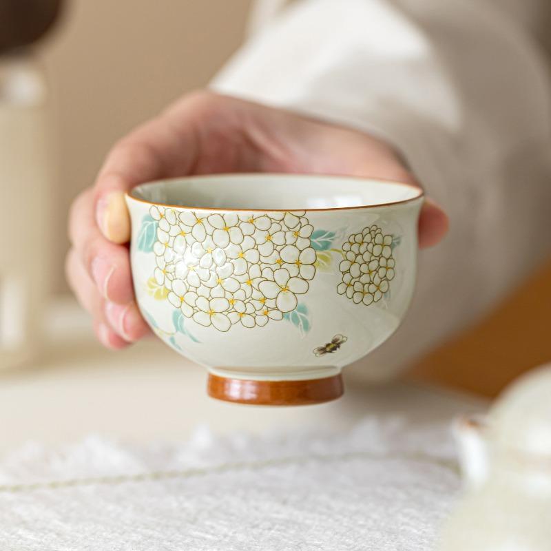 Grass and Ash Tea Cup, Master's Cup, Embroidered Ball Blossoms, Kung Fu Tea Set, High Beauty Tea Tasting Cup, Household Ceramics