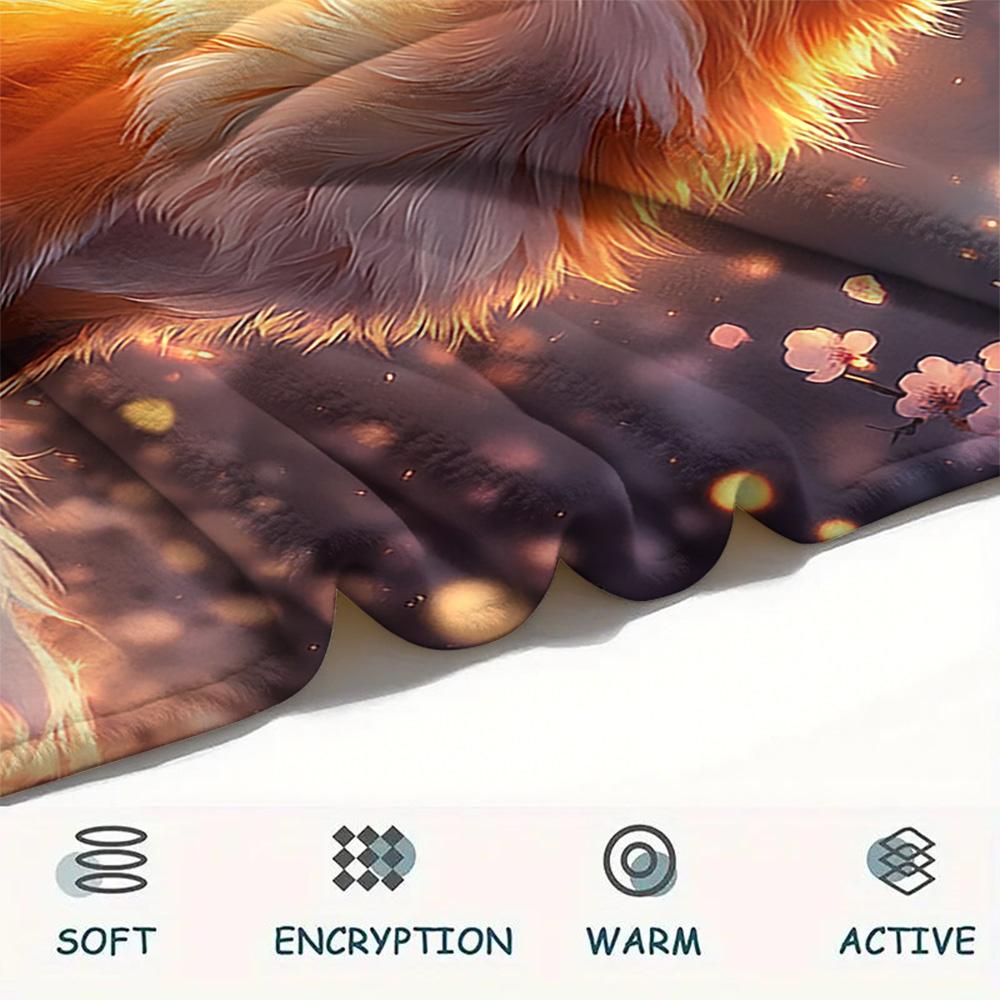 Fox Print Flannel Blanket, High quality Comfortable for All Seasons, Home Decor, Warmth and Comfort, Perfect for Christmas Gifts