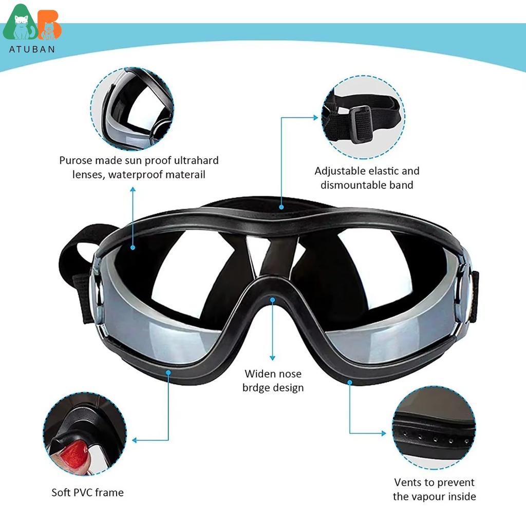 Dog Sunglasses Dog Goggles Adjustable Strap for Travel Skiing and Anti-Fog Dog Snow Goggles Pet Goggles for Medium To Large Dog