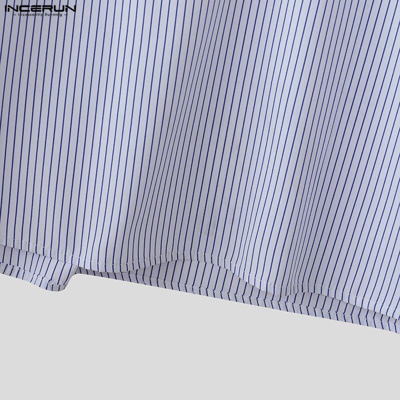 INCERUN Men Lapel Neck Long Sleeve Striped Button Up Casual Shirts Tops