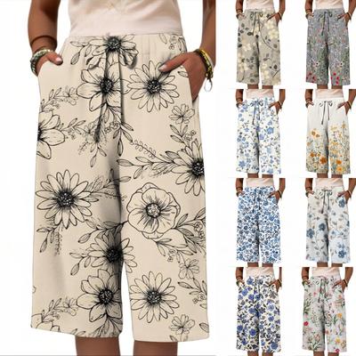 Shorts d'été pour femmes à taille élastique, imprimés, amples, en coton et lin