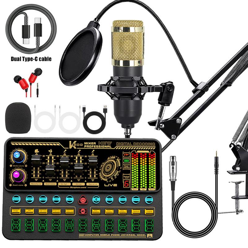 Mobile Phone Sound Card Type-C Converter & Microphone Set for English Podcasting & Live Broadcasts - F998