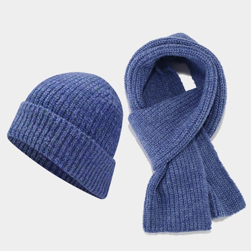 New two-color striped thickened hat, scarf set, autumn and winter outdoor cold-proof knitted hat two-piece set