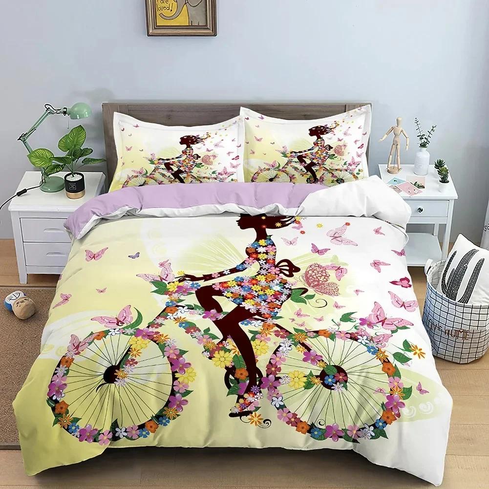 Danceing Girl Cartoon Prink Comfortable Duvet Quilt Cover Pillowcase Bedding Set Children Bedroom Decoration Home Textile