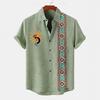 Men's Linen-Look Short Sleeve Shirt Casual Sun Geometric Print Button-Down Top