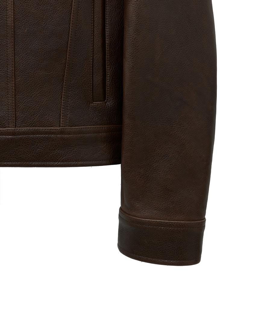 Noirer Antique Cow Leather Trucker Jacket (Brown)