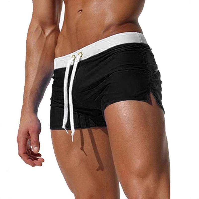 Men's solid color sexy and fashionable back pocket design, beach breathable quick-drying pants, boxer beach pants, swimming trunks.