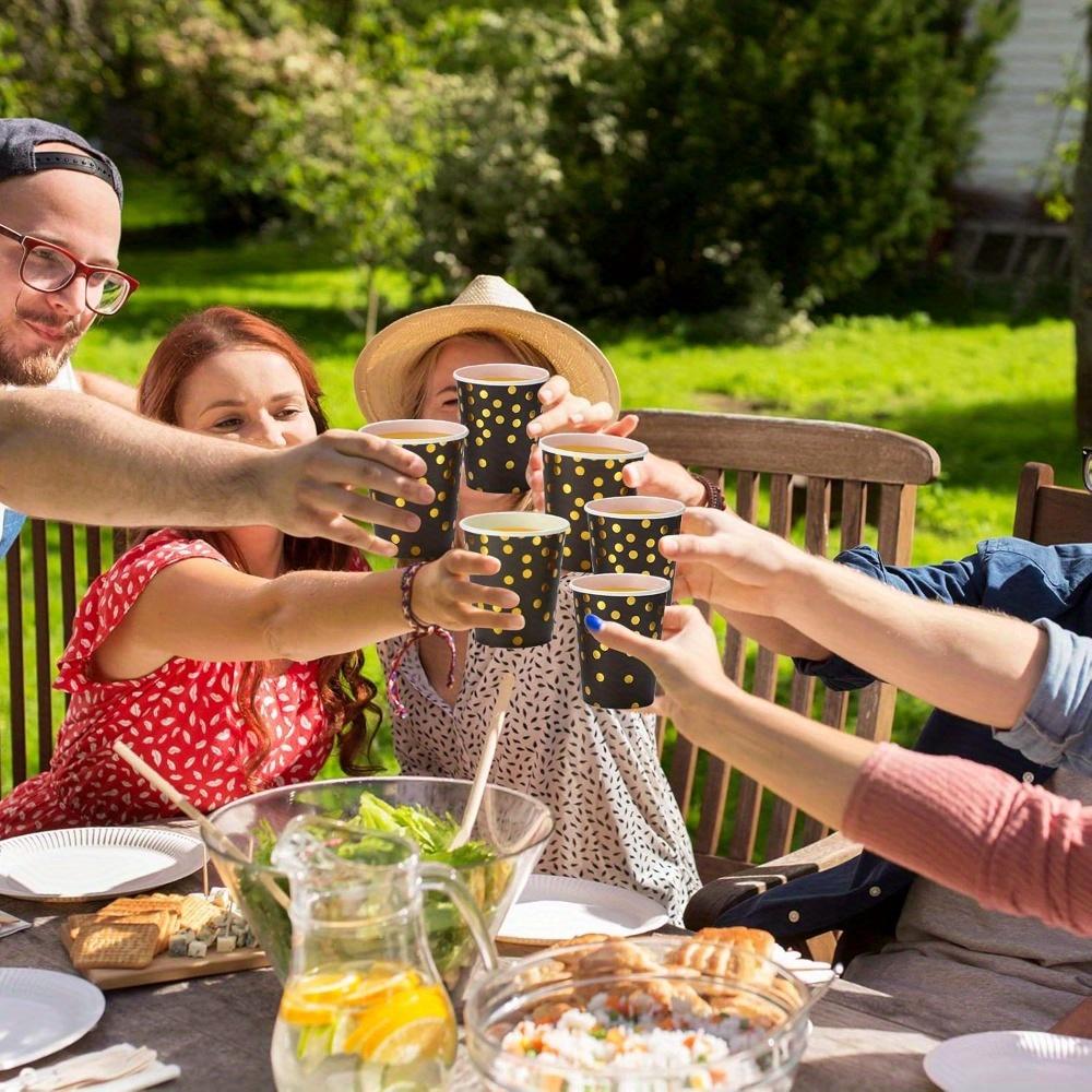 50pcs Disposable Paper Cups Back To School Polka Dot Shot 9 Oz Coffee Drinkware Cup Black and Golden Paper Cups Golden Foiled Dot Paper Cup