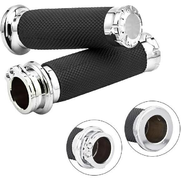 Benlari Chrome 1 Inch Motorcycle Hand Grips Handlebar Grips Cable Throttle Compatible For Harley Davidson Sportster Touring Dyna Softail Street Glide