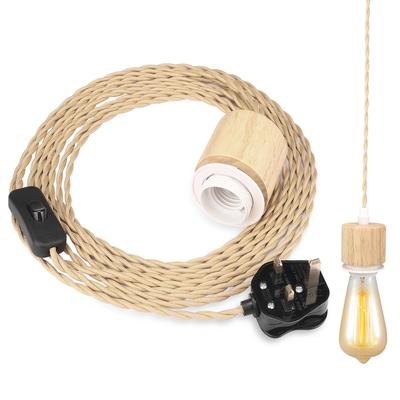 5M DIY Twisted Cord With Lamp Holder Rope Electrical Wire E27 EU Plug Wooden Socket Vintage Twisted Cable with ON OFF Switch