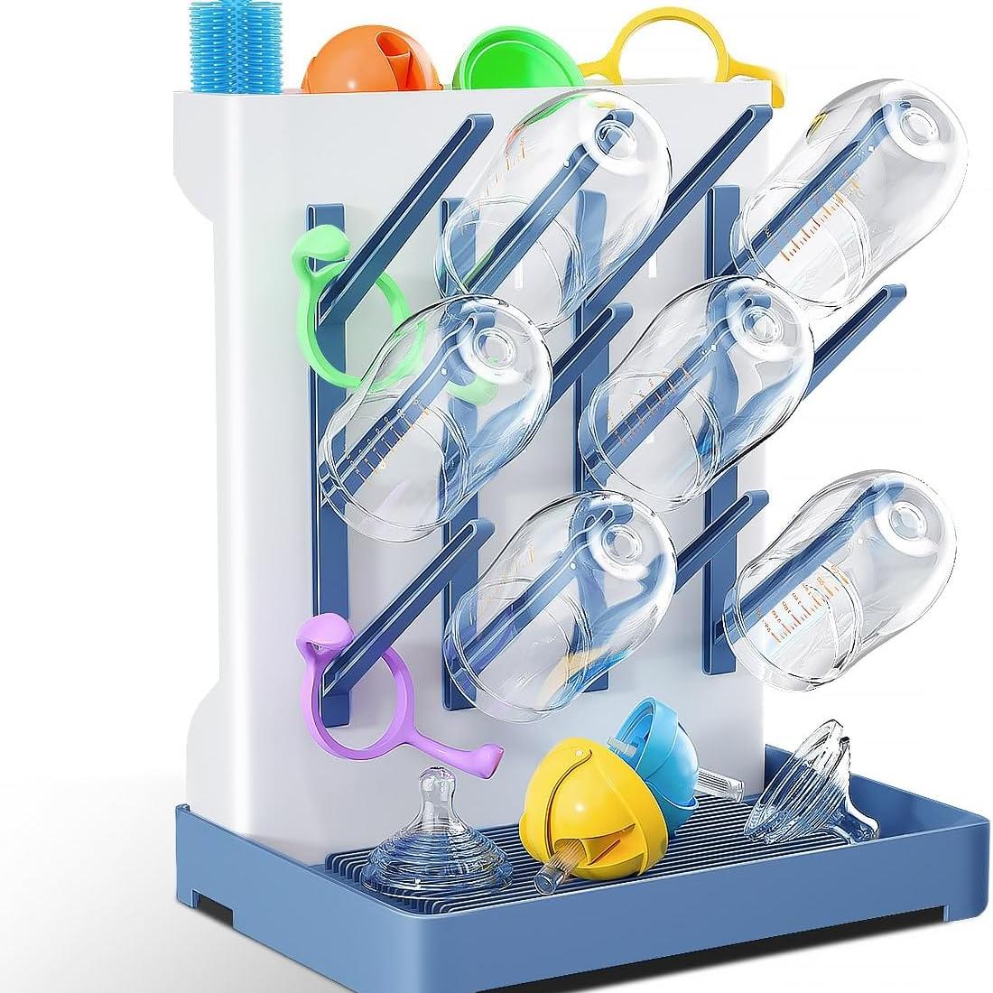 12 Bottles Baby Bottle Drying Rack Vertical Space Saving Large Bottles Holder Standing Boon Dryer Rack Baby Accessory Countertop Holds Up синий