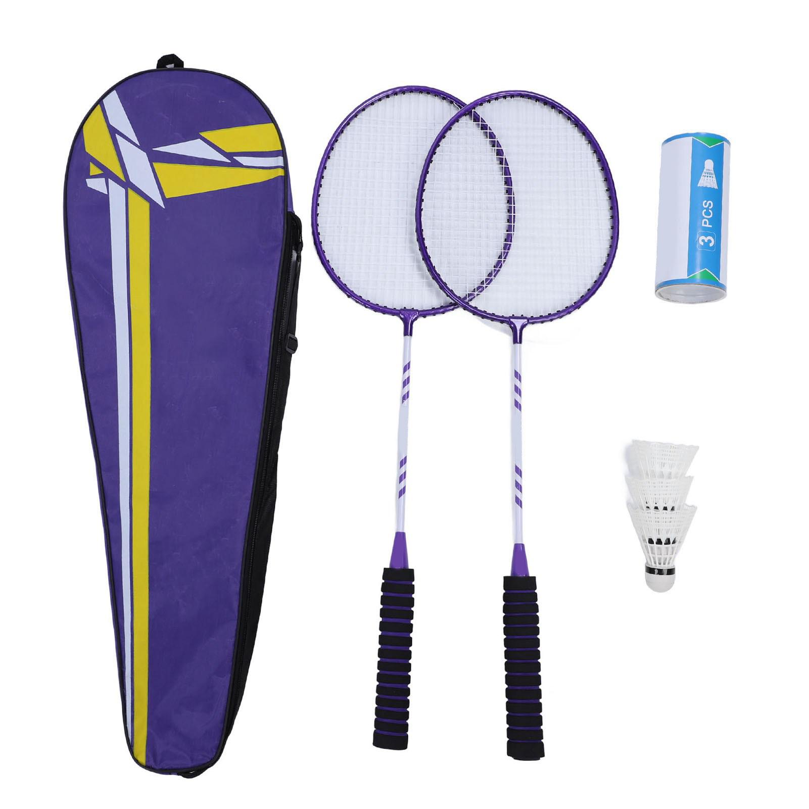 

2шт ракетки для бадминтона для взрослых подростков железный сплав противоскользящие ракетки для бадминтона набор с нейлоновым воланом Purple Blue