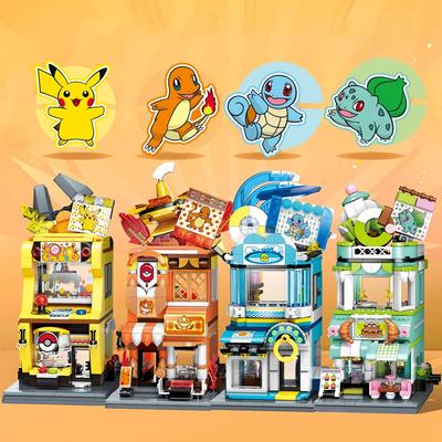 Pokemon Building Blocks Pikachu Squirtle City Street Scene Dessert House Hot Pot Shop Model Bricks Desktop Display Kids Toy Gift