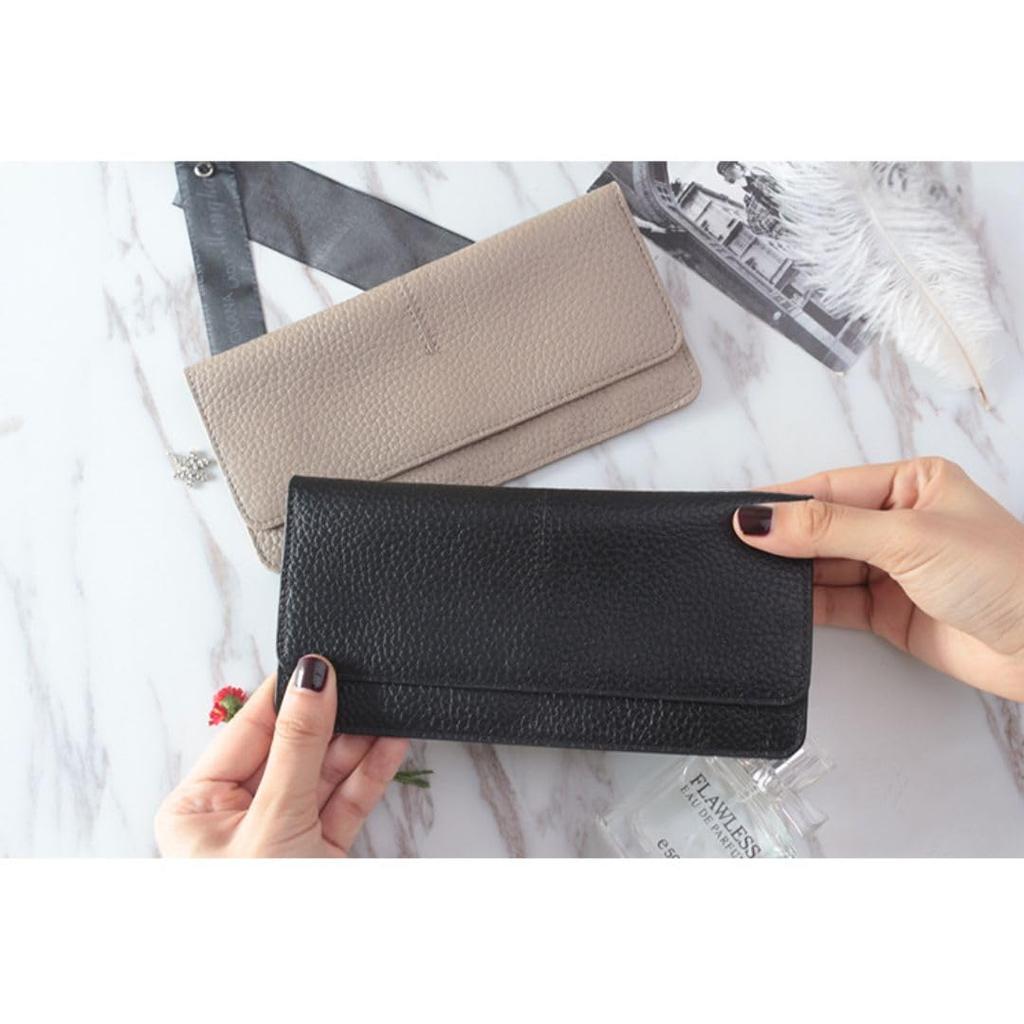 REMARSO Women's Long Wallet, Genuine Leather, High-Quality Leather, Card Slots, Slim, Simple Design (Black)