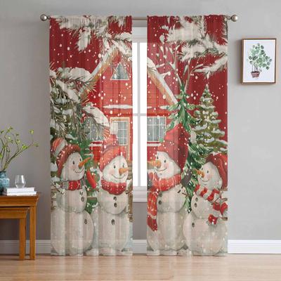 Snowflake Christmas Tree Snowman Sheer Curtains for Living Room Decoration Window Curtains Kitchen Tulle Voile Curtains
