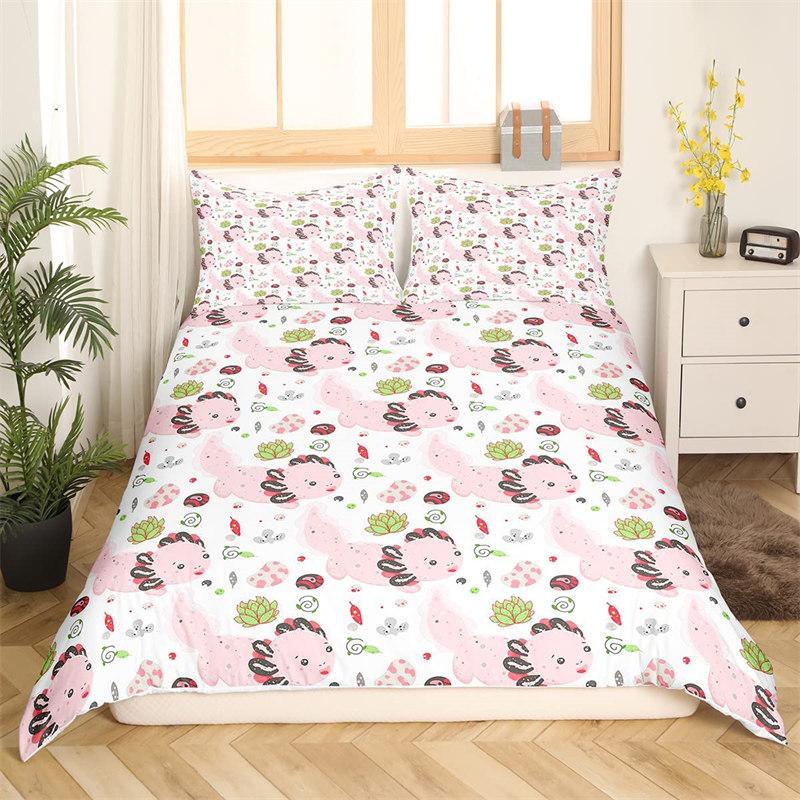 Kawaii Axolotl Bedding Set Queen For Girls Boys Teens Cute Cartoon Reptiles Animal Duvet Cover Galaxy Starry Sky Comforter Cover