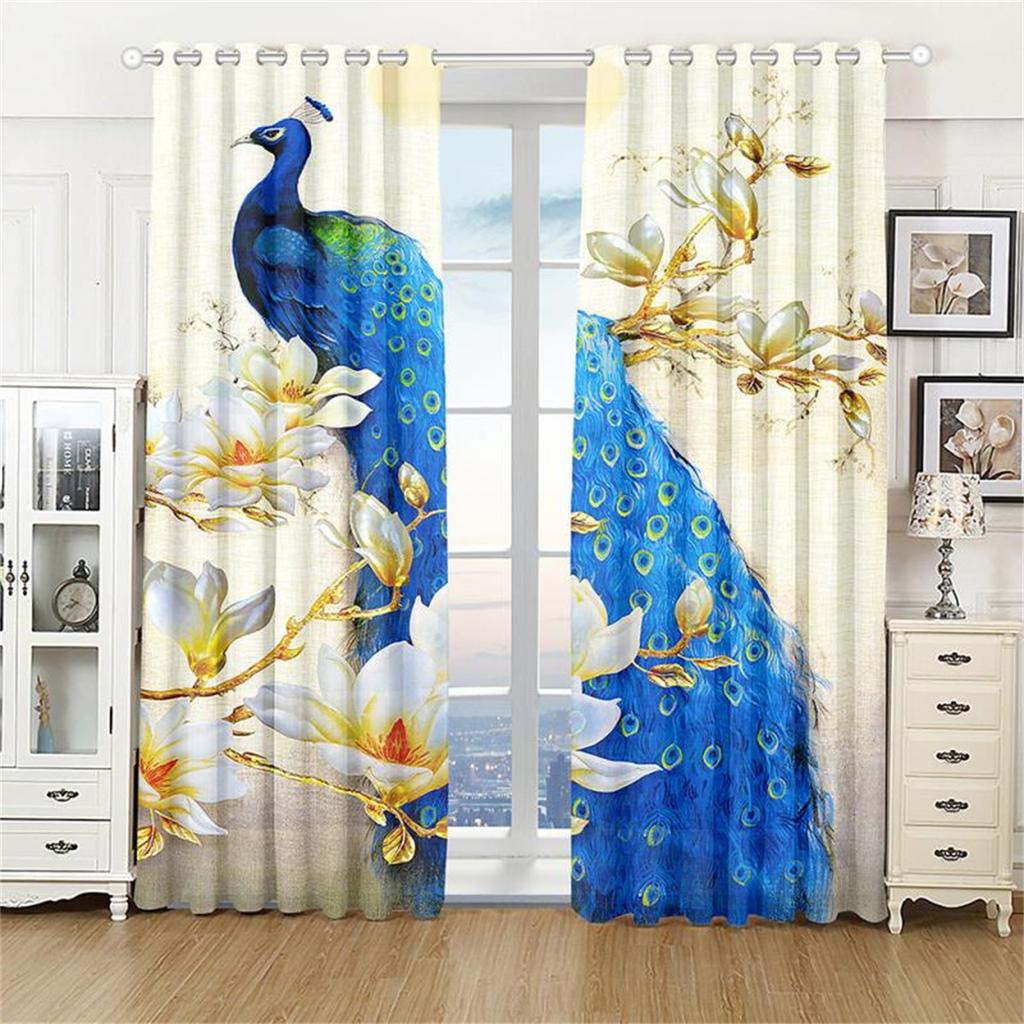 Retro Luksusowa seria Paw Elegancka Niebiesko-Złota 2 sztuki Zasłona Filtrująca Światło do Salonu Sypialni Dekoracja Okienna Domowa