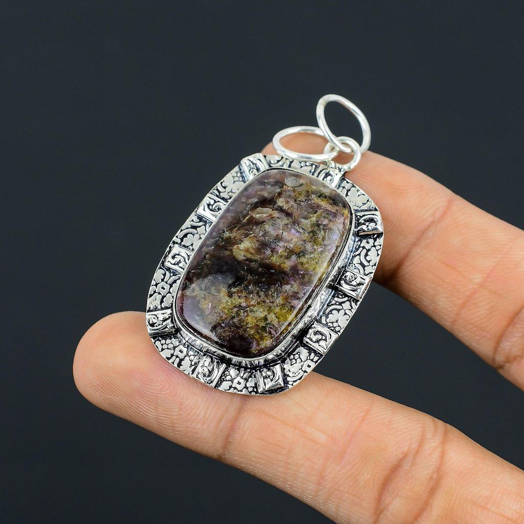 925 Silver Tredje Ögat Chakra Strålande Charoitsten Jubileum Elegant Hänge